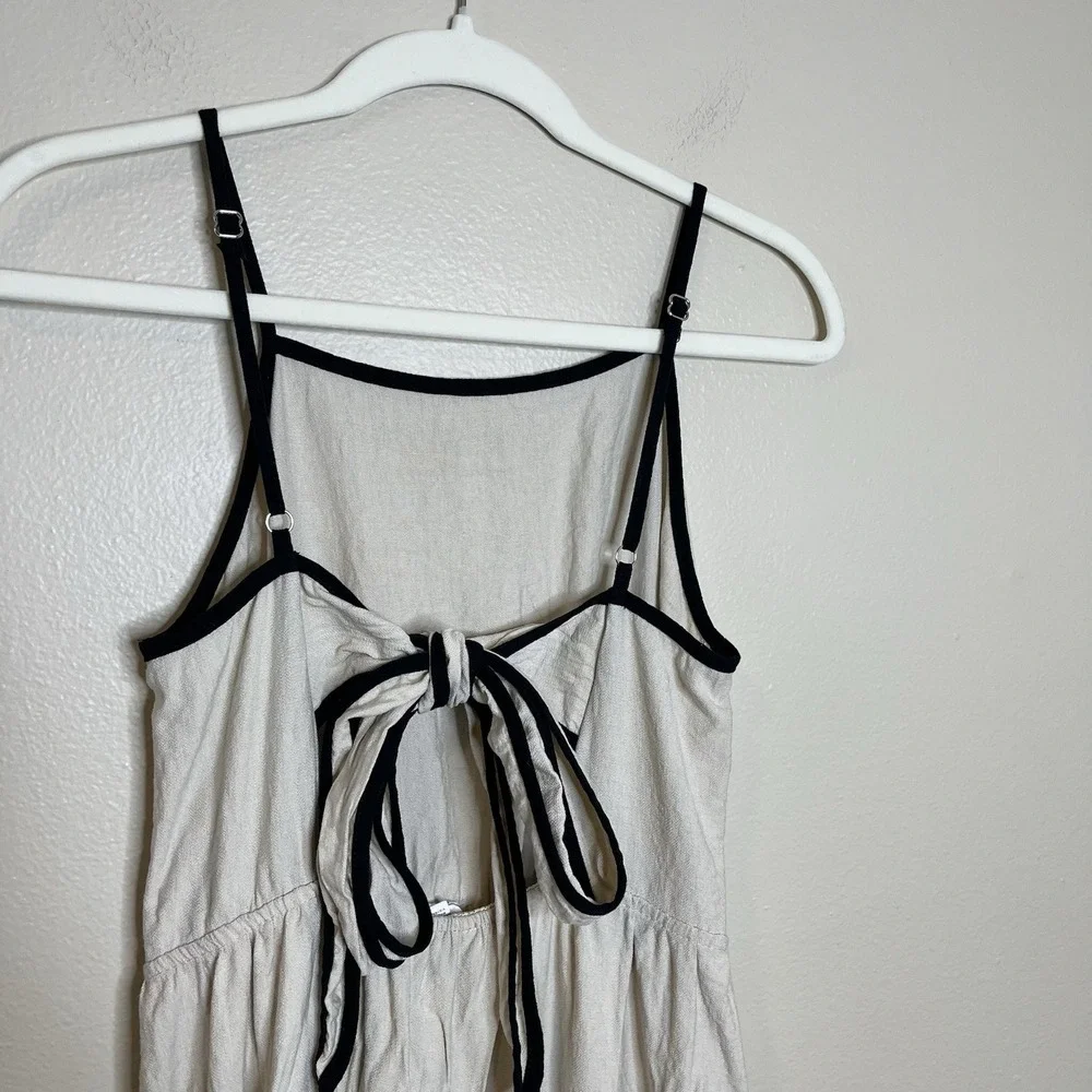 Blue Pepper Cream Contrast Tiered Dress L Boho Minimalist Sundress Cottage - Picture 6 of 8